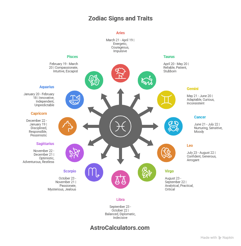 12 Zodiac Signs with dates