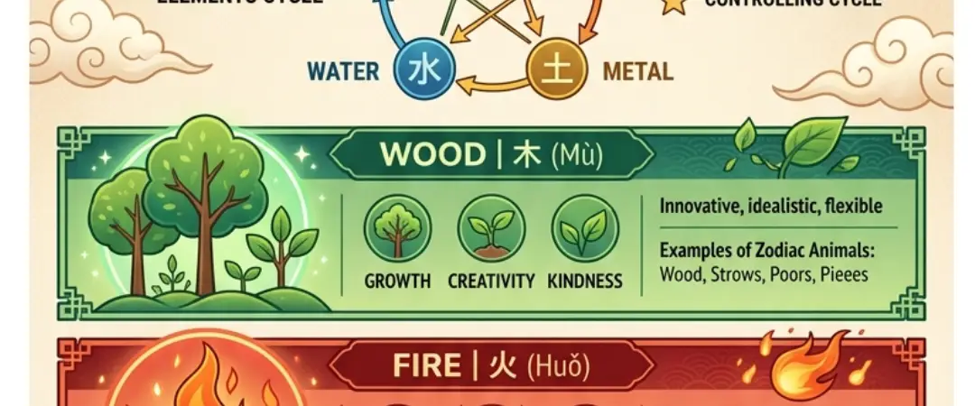 Chinese Zodiac Elements — Wood, Fire, Earth, Metal, Water Explained