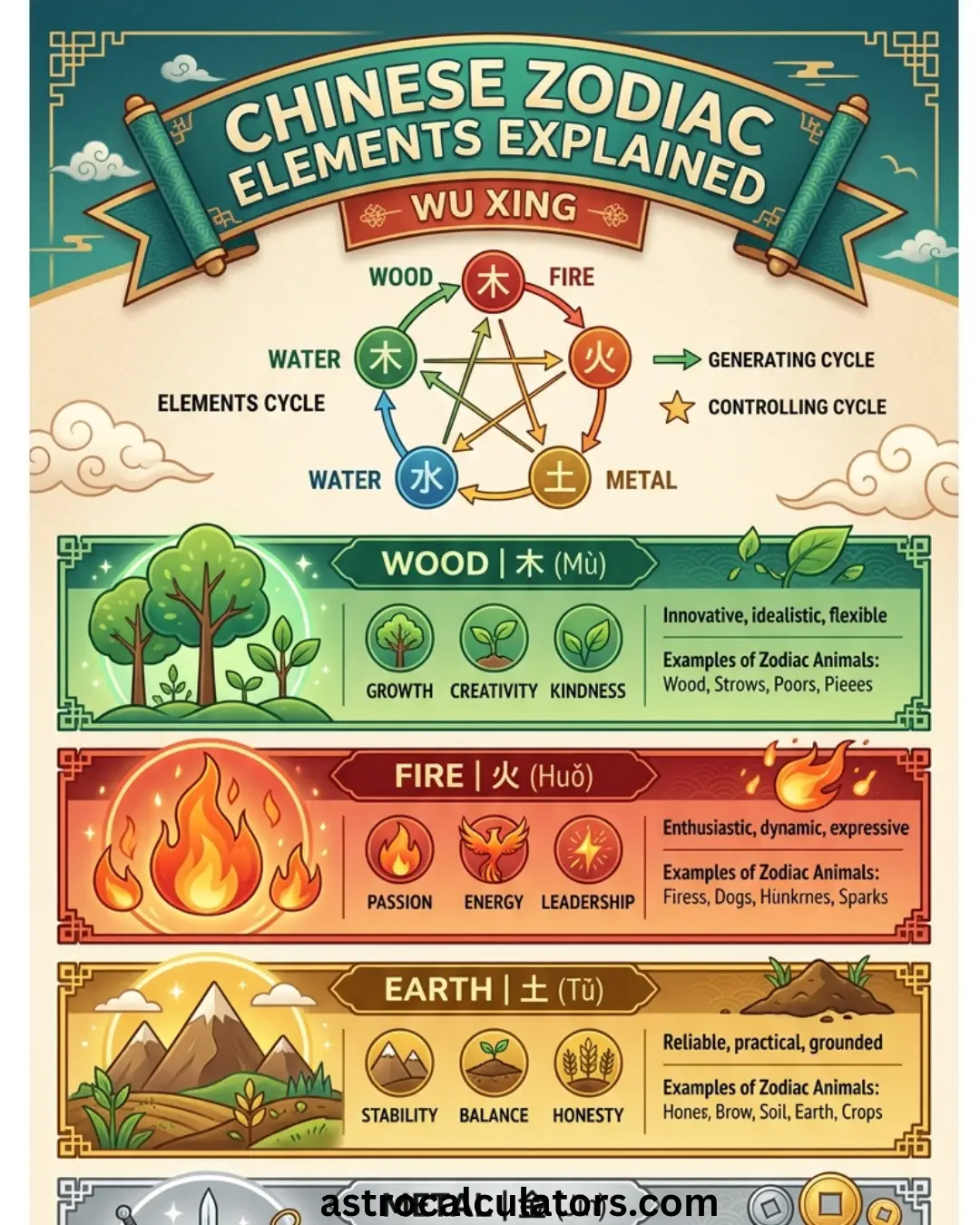 Chinese Zodiac Elements — Wood, Fire, Earth, Metal, Water Explained