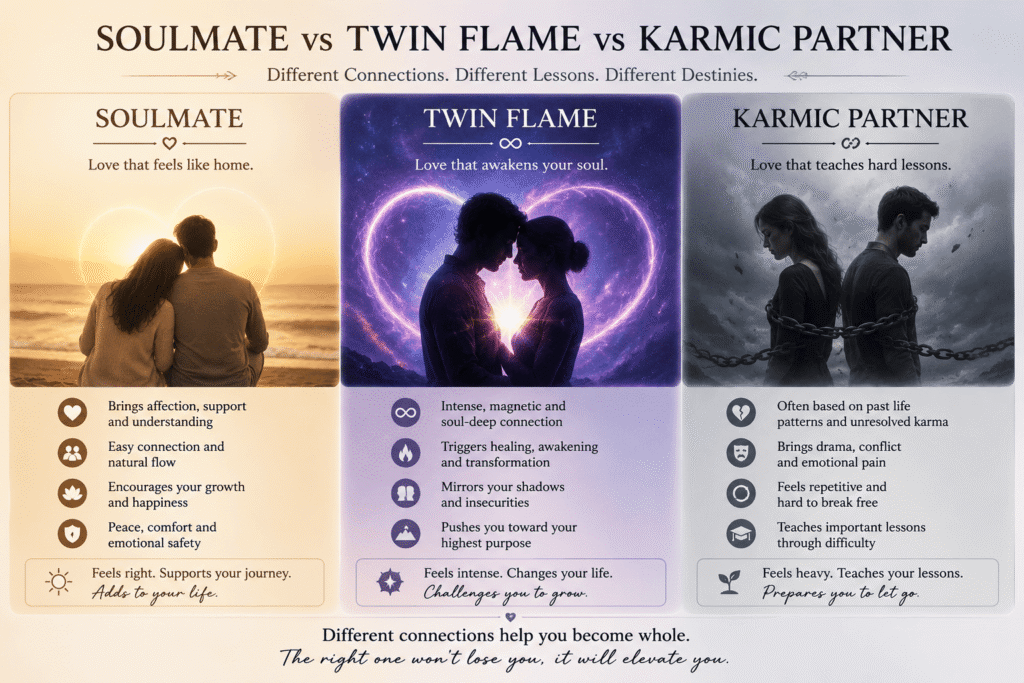 Soulmate vs Twin Flame vs Karmic Partner